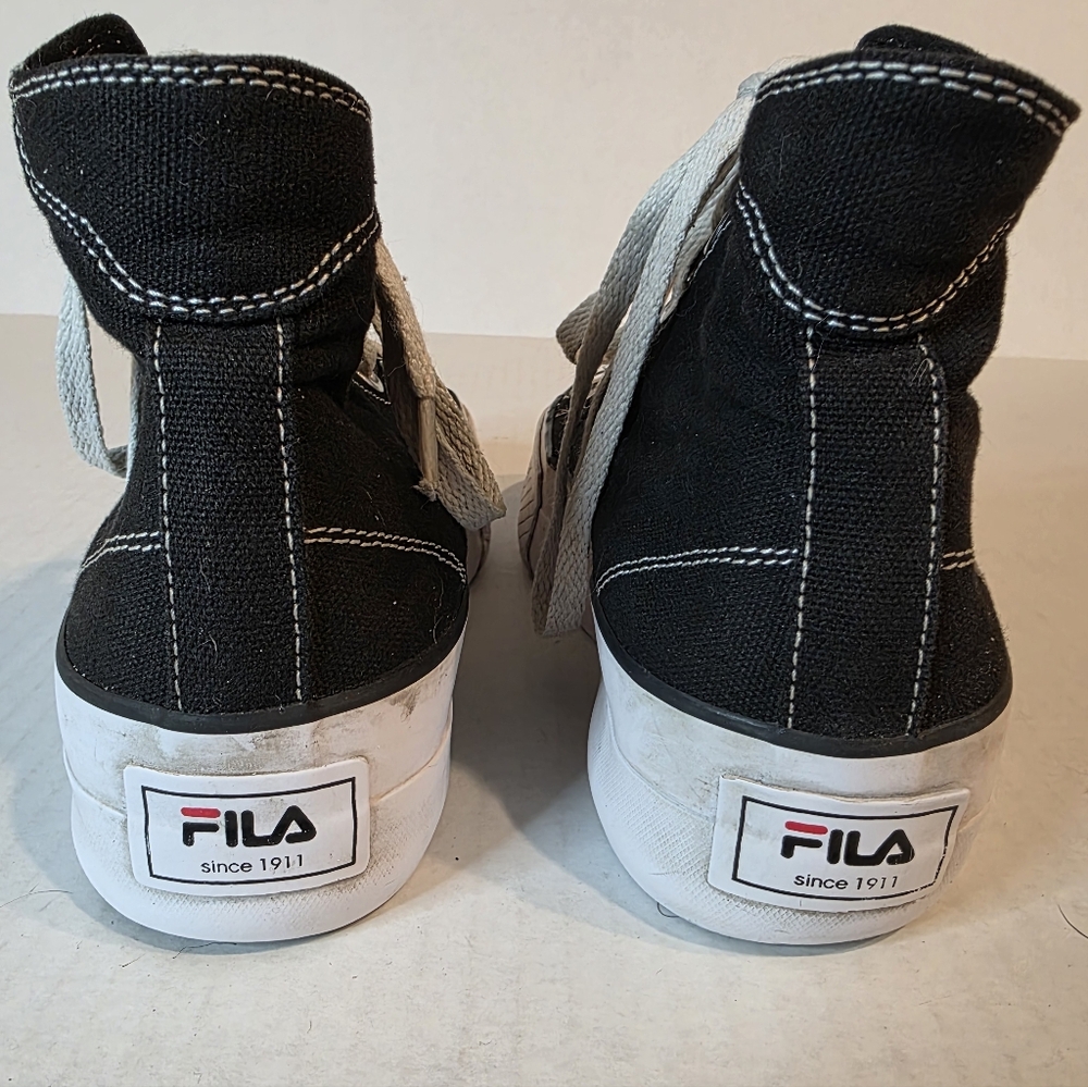 FILA Women's Black High-top Canvas Platform Sneakers - Picture 9 of 16